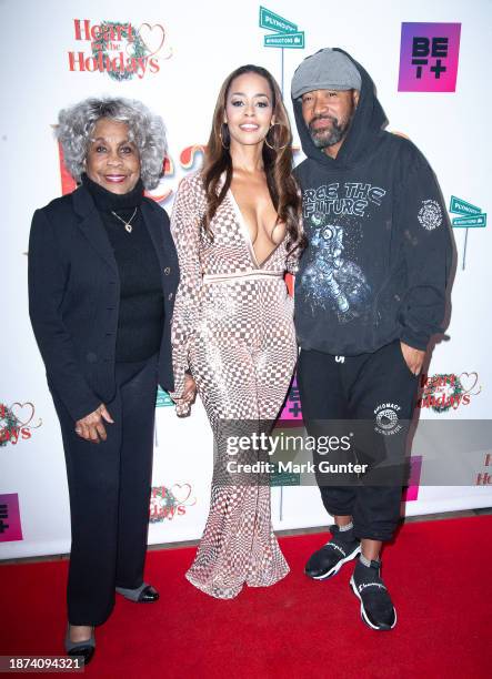 Starletta DuPois, Erica Peeples and Columbus Short attend the red carpet for "Heart For The Holidays" LA Private Screening at The Landmark Westwood...