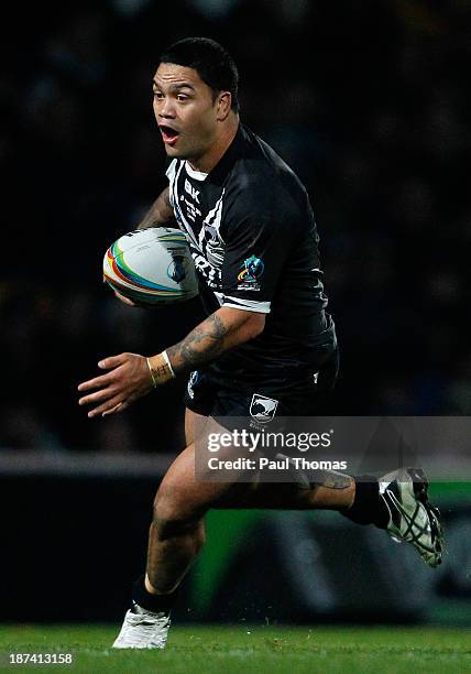 Isaac Luke of New Zealand in action during the Rugby League World Cup Group B match at Headingley Stadium on November 8, 2013 in Leeds, England.