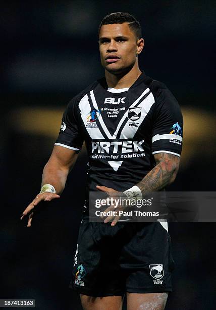 Josh Hoffman of New Zealand watches on during the Rugby League World Cup Group B match at Headingley Stadium on November 8, 2013 in Leeds, England.