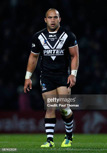 Sam Moa of New Zealand watches on during the Rugby League World Cup Group B match at Headingley Stadium on November 8, 2013 in Leeds, England.