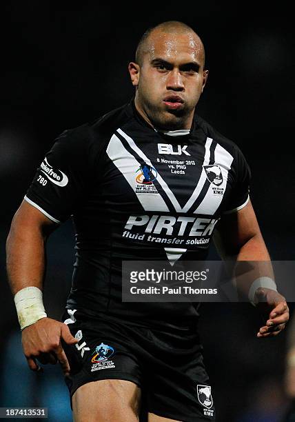 Sam Moa of New Zealand watches on during the Rugby League World Cup Group B match at Headingley Stadium on November 8, 2013 in Leeds, England.