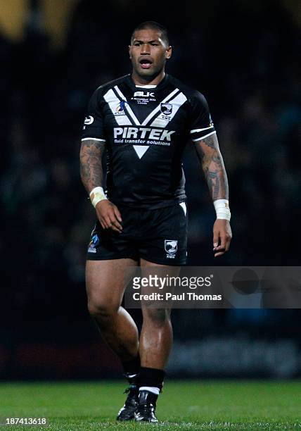 Frank-Paul Nu'uausala of New Zealand watches on during the Rugby League World Cup Group B match at Headingley Stadium on November 8, 2013 in Leeds,...