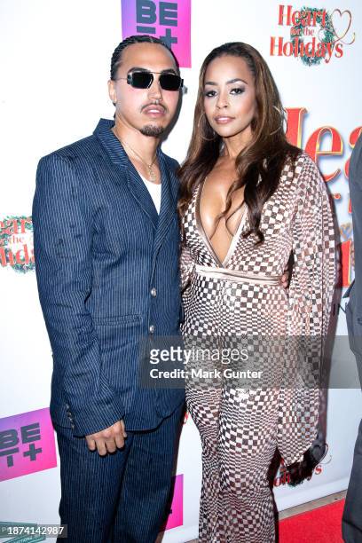 Felix Ramos and Erica Peeples attend the red carpet for "Heart For The Holidays" LA Private Screening at The Landmark Westwood on December 21, 2023...