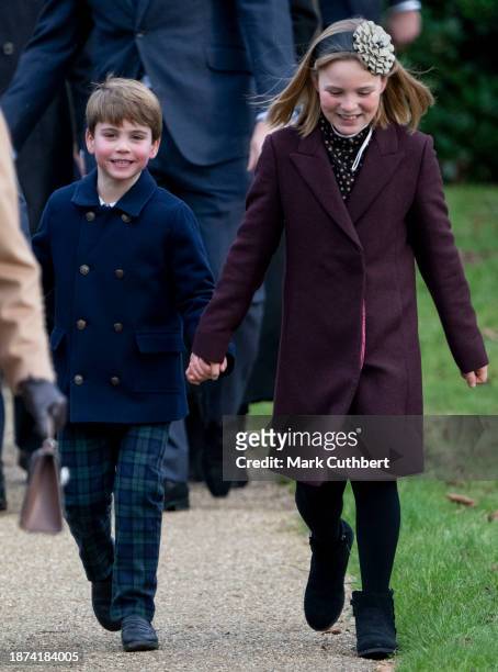 Prince Louis of Wales and Mia Tindall attend the Christmas Day service at St Mary Magdalene Church on December 25, 2023 in Sandringham, Norfolk.