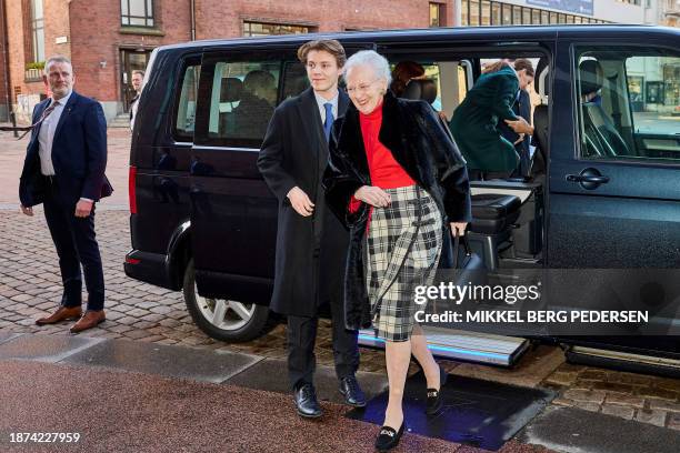 Queen Margrethe II of Denmark arrives with Count Felix of Monpezat and other members of the Danish royal family for High Mass at Aarhus Cathedral,...