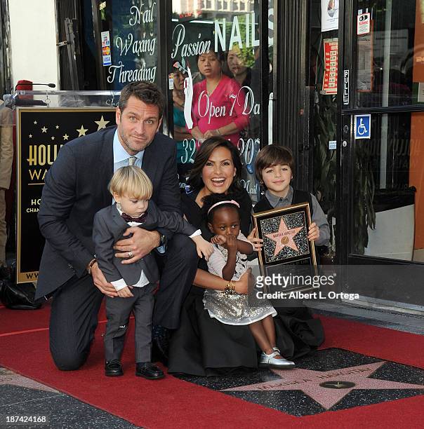 Actor Peter Hermann, son Andrew, daughter Amaya, actress Mariska Hargitay and son August attend Mariska Hargitay's Star ceremony on The Hollywood...