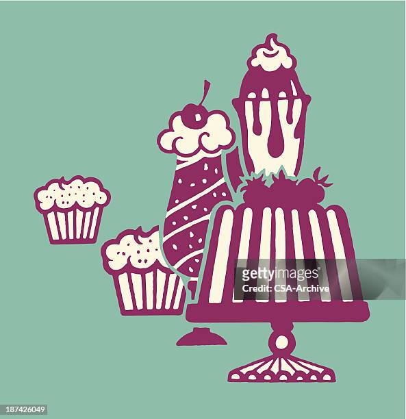 desserts - whipped cream stock illustrations