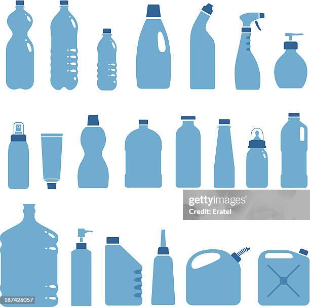 kunststoff-flaschen und dosen - bottle stock-grafiken, -clipart, -cartoons und -symbole