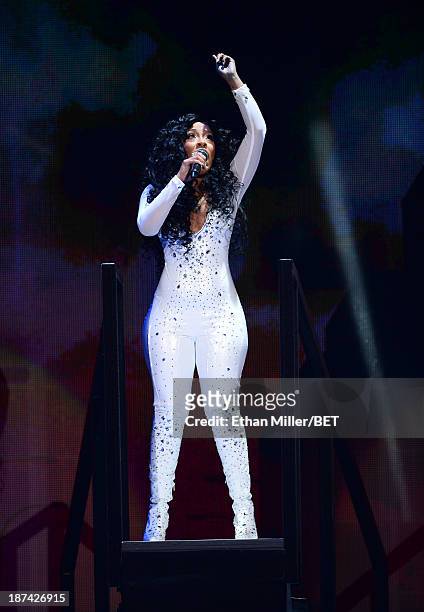 Singer K. Michelle performs onstage at the Soul Train Awards 2013 at the Orleans Arena on November 8, 2013 in Las Vegas, Nevada.