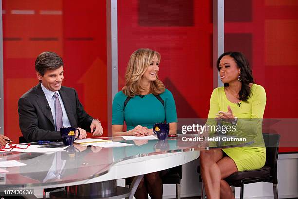 Linsey Davis reports on "Good Morning America," 11/8/13, airing on the ABc Television Network. GEORGE STEPHANOPOULOS, LARA SPENCER, LINSEY DAVIS
