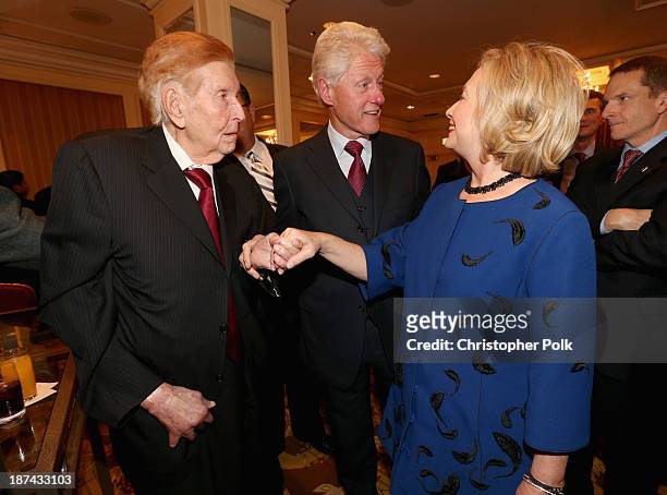 Viacom/CBS Executive Chairman Sumner Redstone, former president Bill Clinton, and former Secretary of State Hillary Clinton attend International...