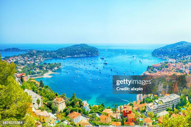 harbour at villefranche-sur-mer - cote dazur stock pictures, royalty-free photos & images