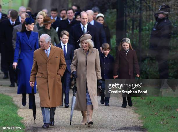 Catherine, Princess of Wales, King Charles III, Prince George, Queen Camilla, Prince William, Prince of Wales, Prince Louis and Mia Tindall attend...