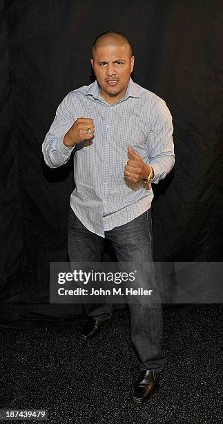 Two time world boxing champion Fernando Vargas poses for pictures at the Getty Images offices on November 8, 2013 in Los Angeles, California.