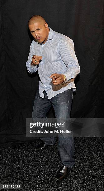 Two time world boxing champion Fernando Vargas poses for pictures at the Getty Images offices on November 8, 2013 in Los Angeles, California.