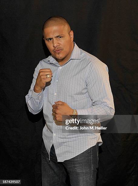 Two time world boxing champion Fernando Vargas poses for pictures at the Getty Images offices on November 8, 2013 in Los Angeles, California.
