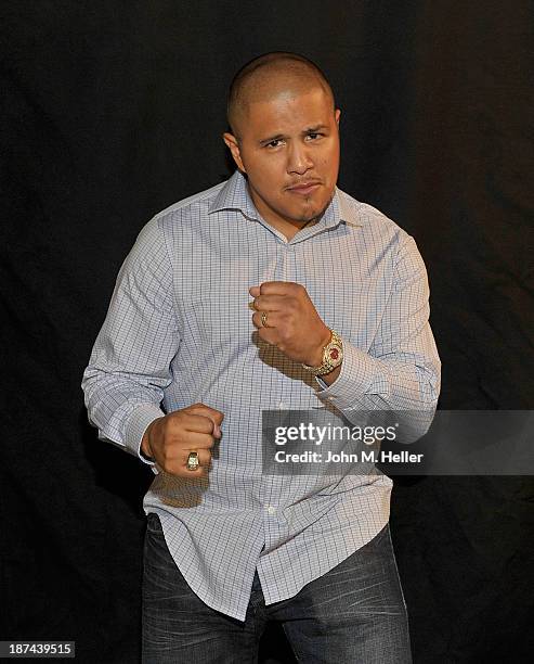 Two time world boxing champion Fernando Vargas poses for pictures at the Getty Images offices on November 8, 2013 in Los Angeles, California.