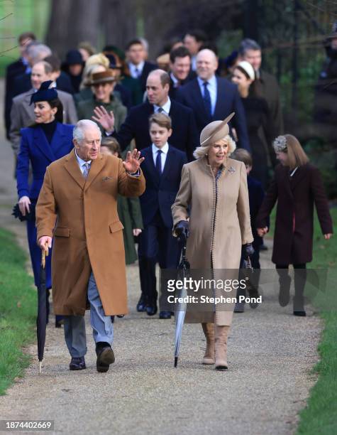 Catherine, Princess of Wales, King Charles III, Prince George, Prince William, Prince of Wales, Queen Camilla and Mia Tindall attend the Christmas...