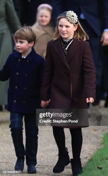 Prince Louis and Mia Tindall attend the Christmas Morning Service at Sandringham Church on December 25, 2023 in Sandringham, Norfolk.