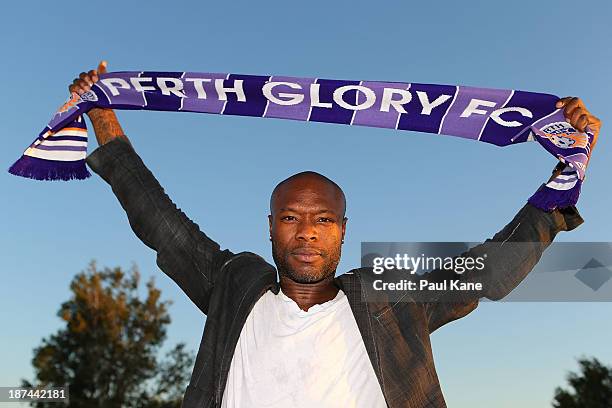 New Perth Glory A-League recruit William Gallas poses for a portrait after arriving at Perth International Airport on November 9, 2013 in Perth,...