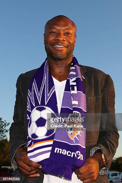 New Perth Glory A-League recruit William Gallas poses for a portrait after arriving at Perth International Airport on November 9, 2013 in Perth,...