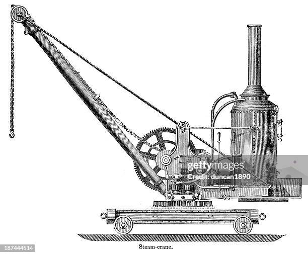 ilustrações, clipart, desenhos animados e ícones de grou a vapor - crane machinery