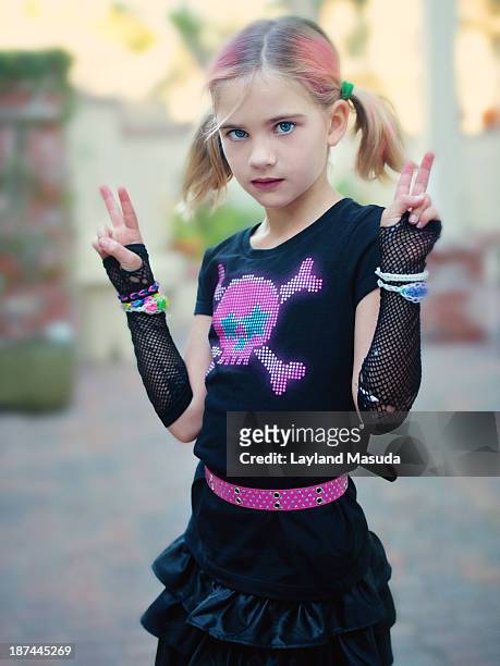 rock out - little girl in halloween costume - little punk stock pictures, royalty-free photos & images
