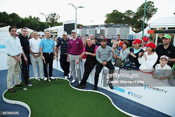 Miguel Angel Jimenez of Spain, Lee Westwood of England, Henrik Stenson of Sweden and Pablo Larrazabal of Spain takes part in the Genworth...