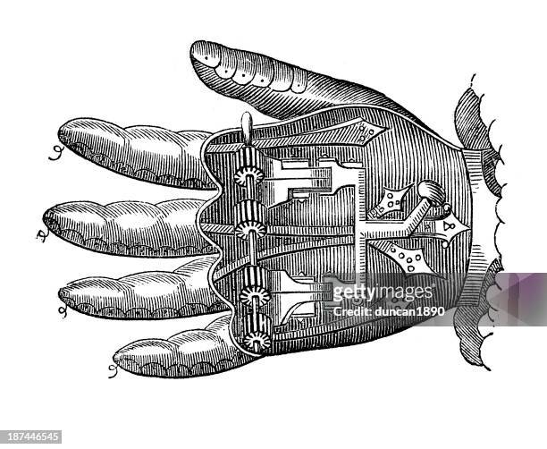 artificial hand - robot and human hand stock illustrations
