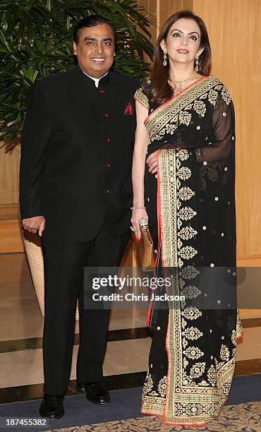 Nita Ambani and Mukesh Ambani at the British Asian Trust Reception on day 4 of an official visit to India on November 9, 2013 in Mumbai, India. This...