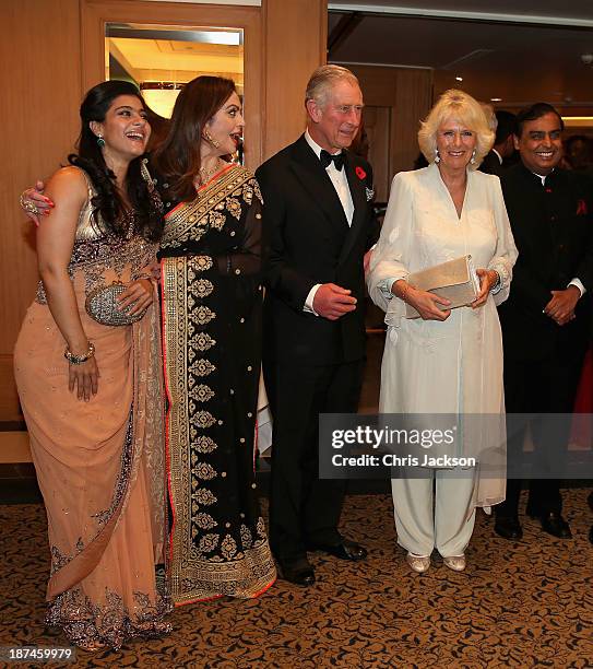 Bollywood actress Kajol, Nita Ambani, Prince Charles, Prince of Wales, Camilla, Duchess of Cornwall and Mukesh Ambani at the British Asian Trust...
