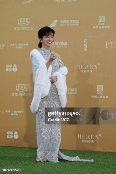 Actress Angie Chiu arrives at the closing ceremony of the fifth Hainan Island International Film Festival on December 22, 2023 in Sanya, Hainan...