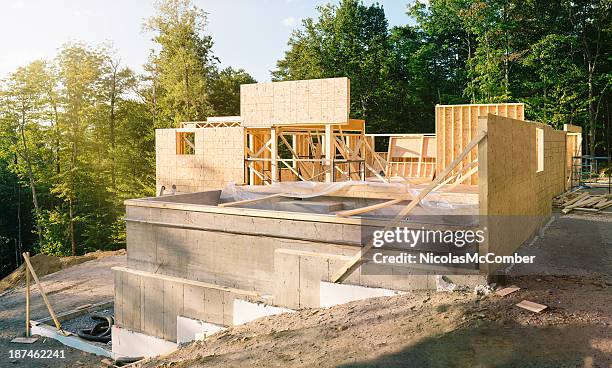 residential construction site panorama with pool - solid foundations stock pictures, royalty-free photos & images