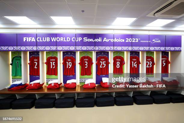 General view inside the Urawa Reds dressing room is seen prior to the FIFA Club World Cup Saudi Arabia 2023 - 3rd Place match between Urawa Reds and...