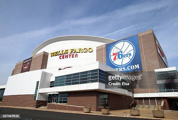 General view of the exterior of the Wells Fargo Center before the game between the Edmonton Oilers and the Philadelphia Flyers on November 9, 2013 in...