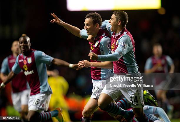 Libor Kozak of Aston Villa celebrates for Aston Villa during the Barclays Premier League match between Aston Villa and Cardiff City at Villa Park on...