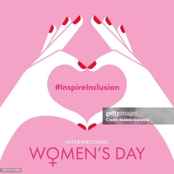 women's day card. female hands shaping a heart symbol on pink background. - international womens day stock illustrations