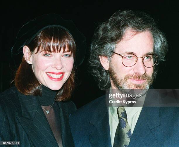 American director Steven Spielberg with his wife, actress Kate Capshaw, circa 1992.