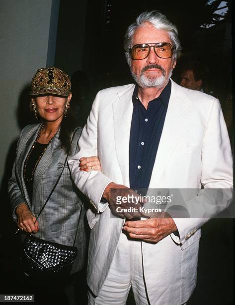 American actor Gregory Peck with his wife Veronique, circa 1990.