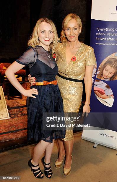 Evanna Lynch and J.K. Rowling attend the Lumos fundraising event hosted by J.K. Rowling at The Warner Bros. Harry Potter Tour on November 9, 2013 in...