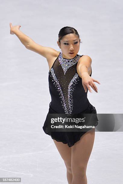 Mirai Nagasu of The United States competes in the women's free program during day two of ISU Grand Prix of Figure Skating 2013/2014 NHK Trophy at...