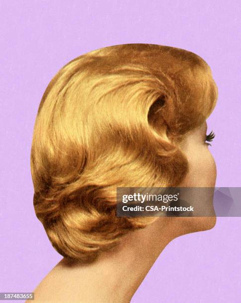 back view of woman's hairstyle - portraits of people color background stock illustrations