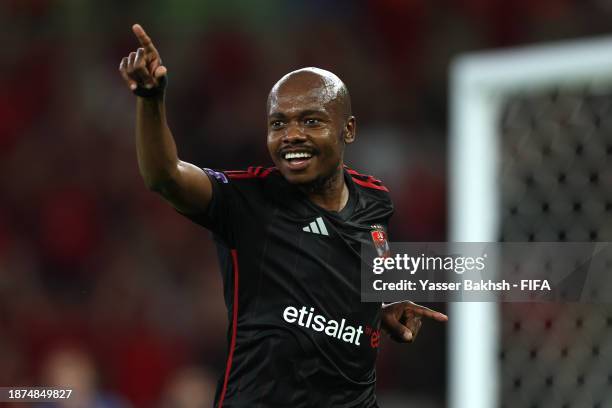 Percy Tau of Al Ahly FC celebrates after scoring their team's second goal during the FIFA Club World Cup Saudi Arabia 2023 - 3rd Place match between...