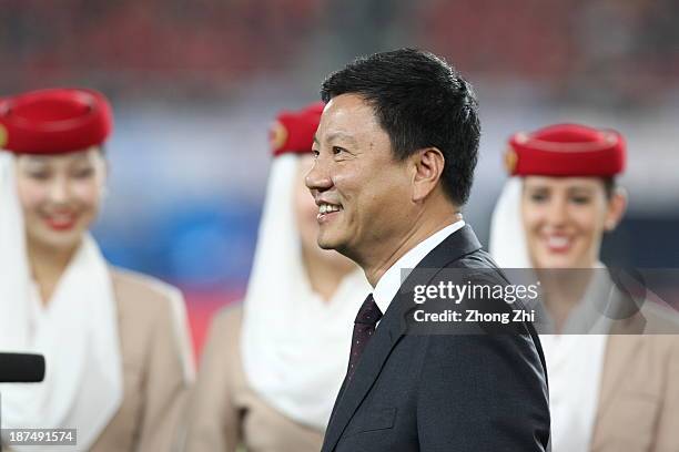 Chen Jianhua, mayor of Guangzhou at the champion ceremony after Guangzhou Evergrande winning the AFC Champions title against FC Seoul at Tianhe...