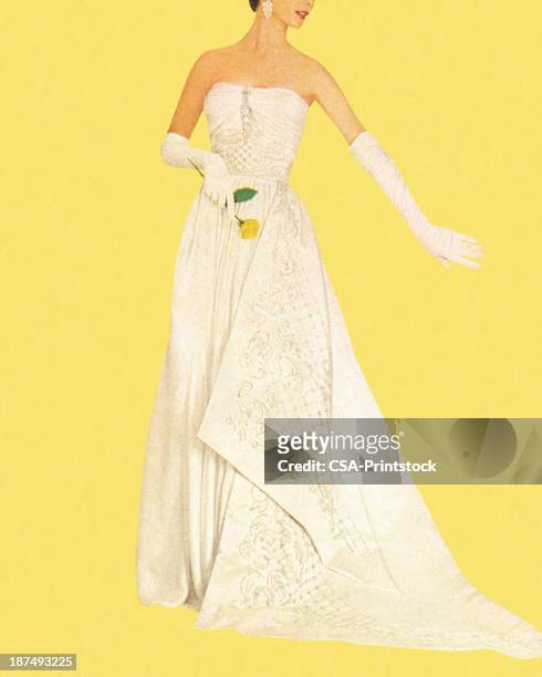 bildbanksillustrationer, clip art samt tecknat material och ikoner med woman wearing white dress and holding rose - formal glove