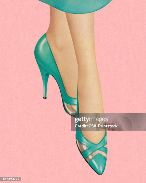 ilustrações, clipart, desenhos animados e ícones de mulher vestindo turquesa calcanhares - high heels women