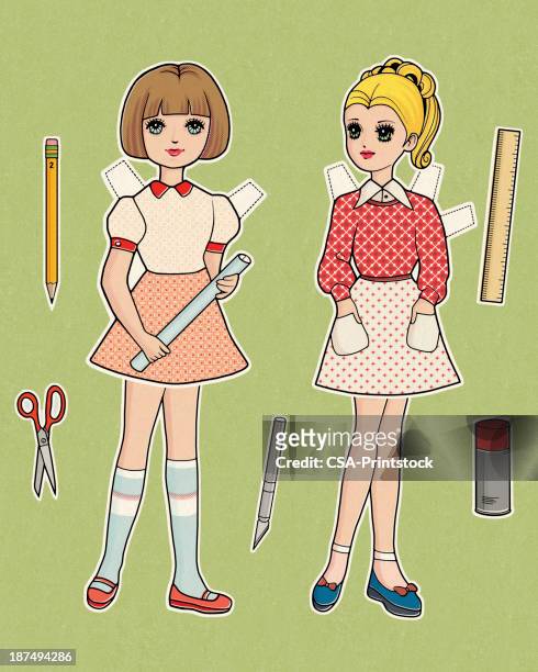 two paper dolls - paper man stock illustrations