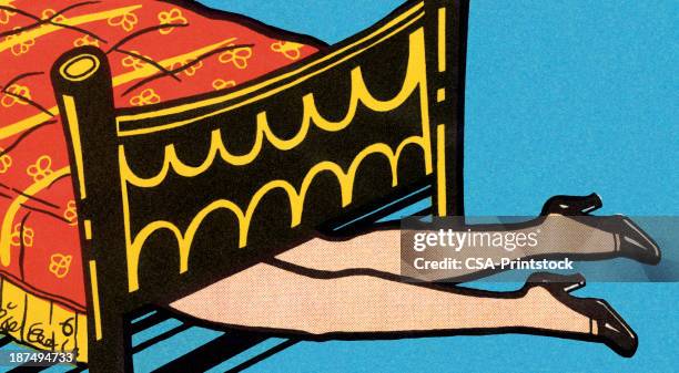 woman's legs under bed - under bed stock illustrations