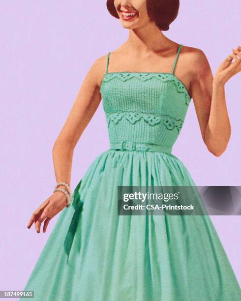 woman wearing turquoise dress - prom dress stock illustrations