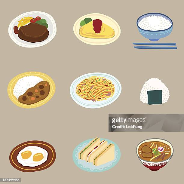 speisen in bunte comic-stil - steak plate stock-grafiken, -clipart, -cartoons und -symbole